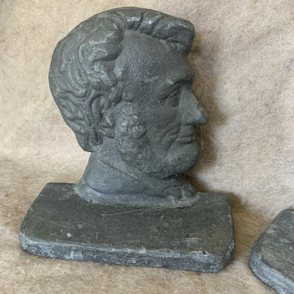 Abraham Lincoln Heavy Bookends Door‎ Stops Lead Metal Antique
